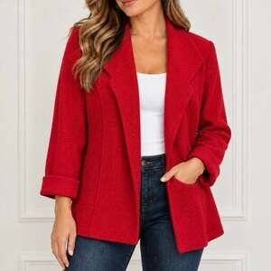 Additions by Chico’s Red Textured Open Front Blazer Jacket Size 2 100% Wool